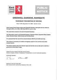 Road Closure Greenhill Gardens 16th May 2024